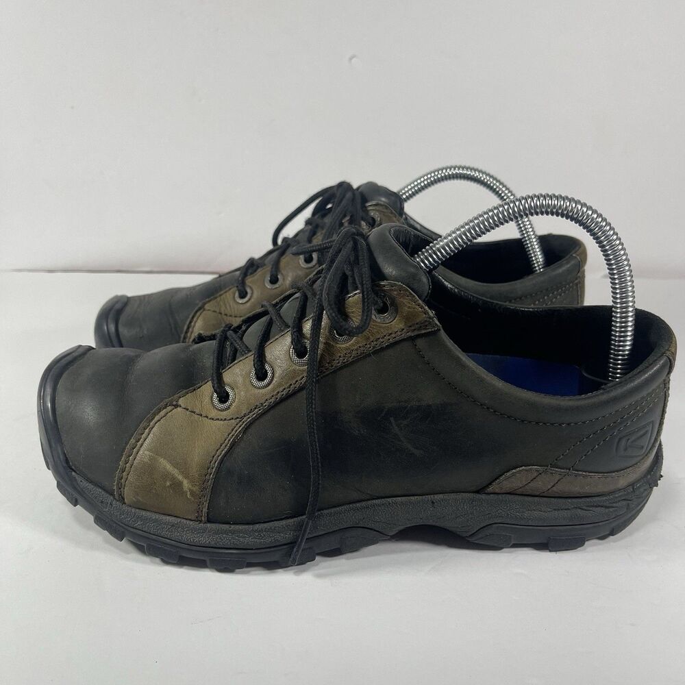Keen Men's Low Hiking Walking Shoes - Black/Olive Leather - Size 9.5 - Picture 2 of 15